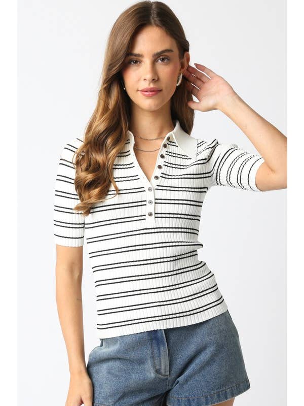 Olivaceous - Wholesale Button Down Shirt - Women's - Ina Stripe Top25