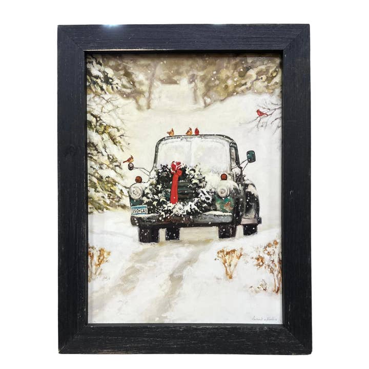 Buckeye Craft Co. - Wholesale Sign - Vintage Green Christmas Truck Framed Sign