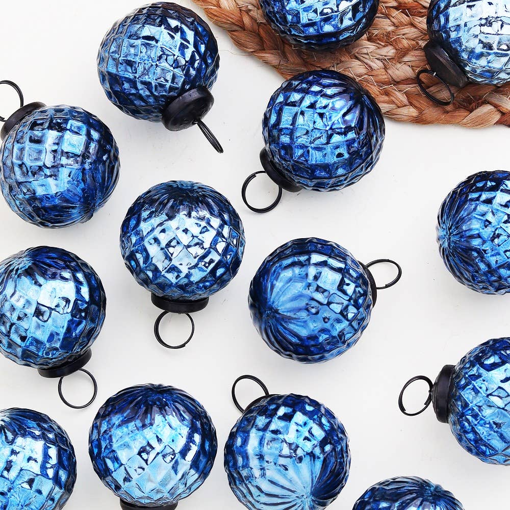 12 Large Steel Blue Glass Christmas Balls for Christmas Tree for wholesale on Faire0