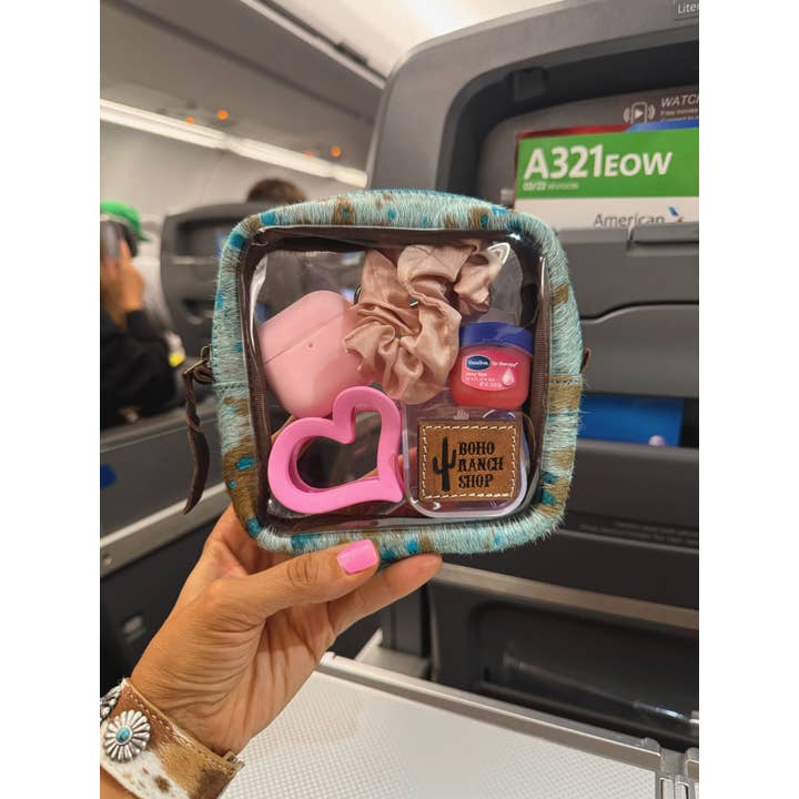 Boho Ranch Shop - Vente Trousses de maquillage/cosmétique - Trousse de toilette transparente en cuir de vachette - Sac de voyage pour maquillage8