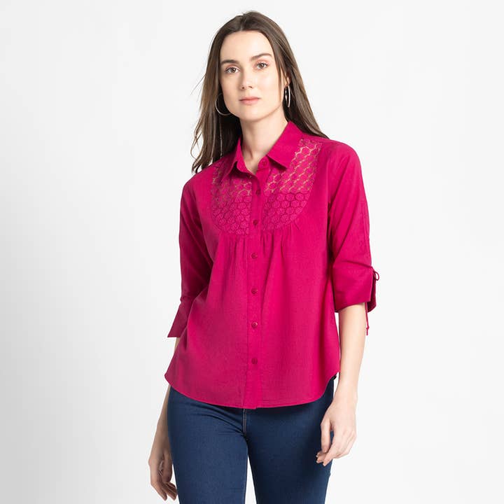 Skjorte Krave Pink Ensfarvet Bluse for engroshandel hos Shaye