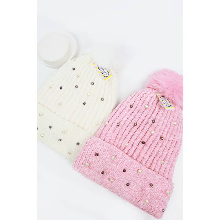 MIX COLOR Fur Lined Pom and Pearl Beanies for wholesale on Faire