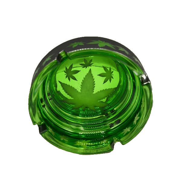 Gypsy Rose - Wholesale Ashtray - Green Pot Leaf Glass Ashtray