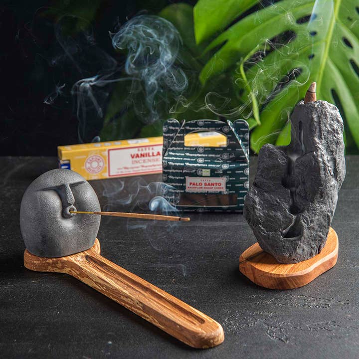 Troy Touch - Vendita all'ingrosso Portaincensi - Set Porta Incenso, Testa di Pietra e Cascata di Fumo Incenso