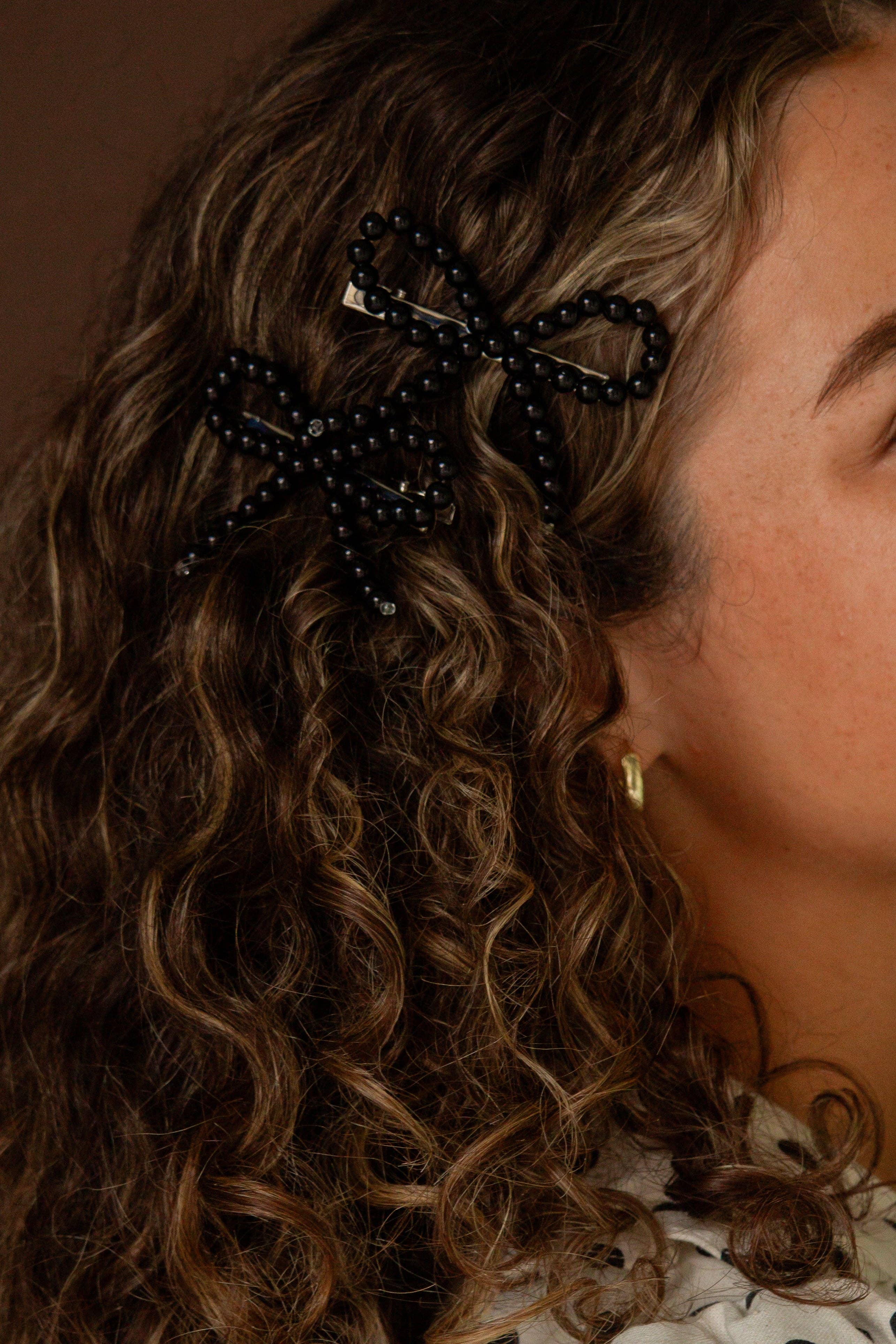 Shop Andi - Vente Pince à cheveux – femme - Lot de 2 pinces nœud perlées noires2