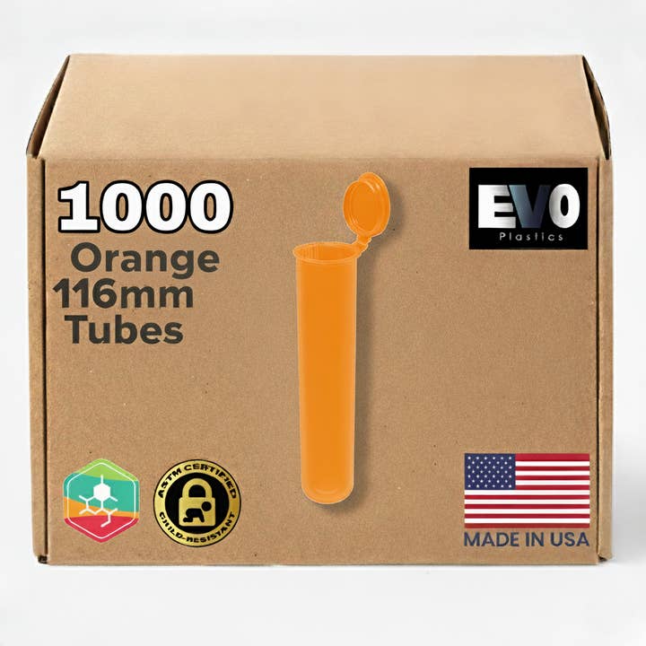 116mm Opaque Orange Pop Top Tubes - 1000 Count - USA Made for wholesale by Evo Plastics