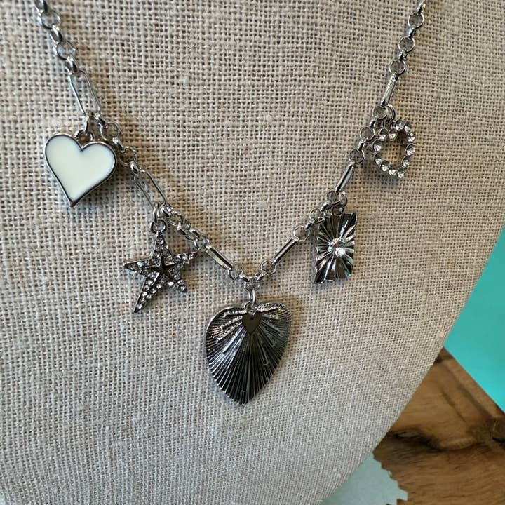 Silver Heart Theme Charm Necklace for wholesale by HandPicked