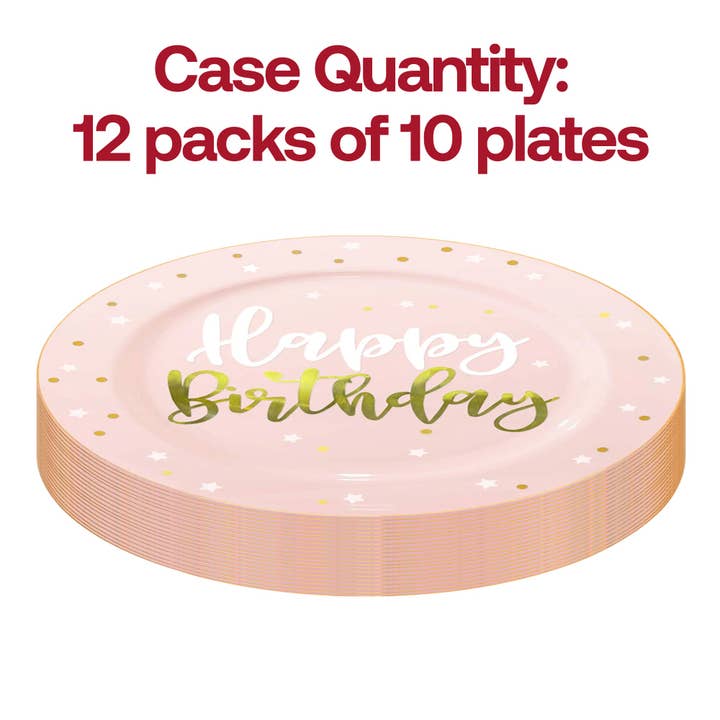 Smarty had a Party - Wholesale Disposable plate - 10.25" Pink w/ White Birthday Plastic Dinner Plates - 10 pcs3