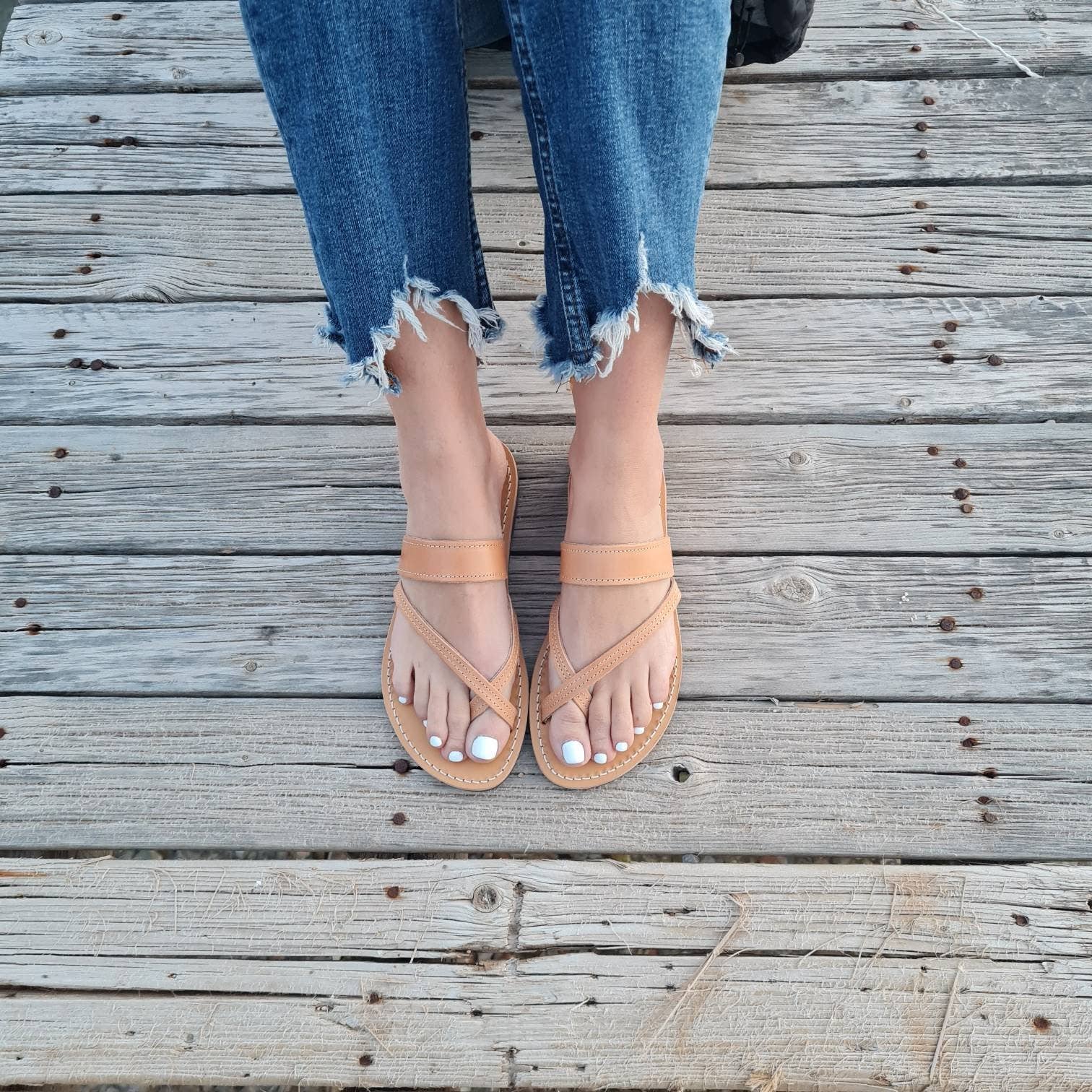 Madammeshushu - Vente Sandales – femme - Sandales en cuir grec pour femmes, Tongs Sandales1