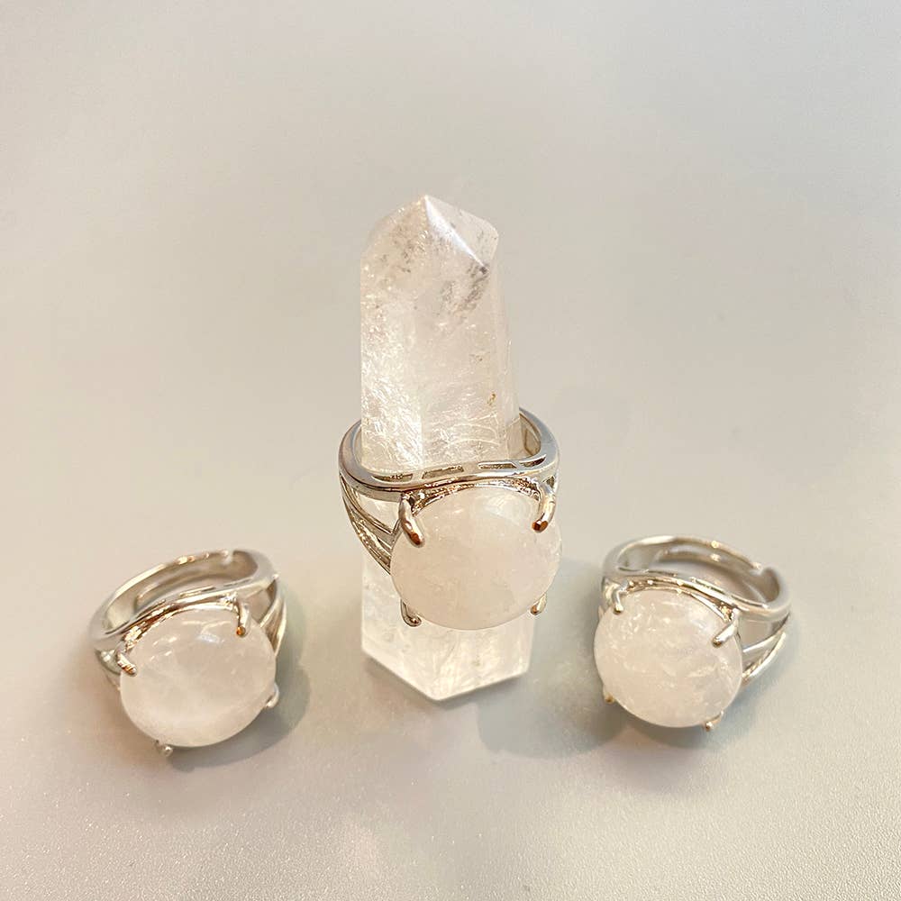 VIE - Vendita all'ingrosso Anelli cocktail/statement - Anello regolabile placcato argento con grande pietra circolare62