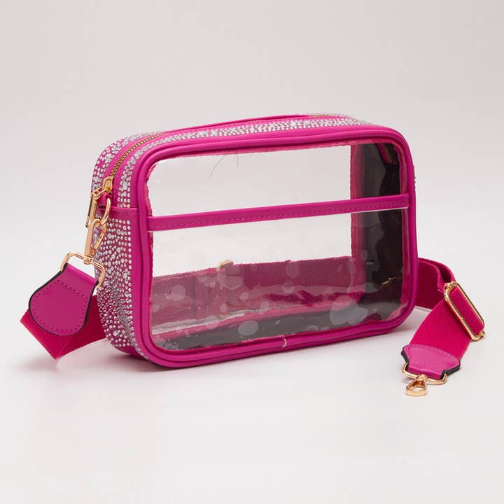 Sensibling Corp. - Wholesale Crossbody Bag - Women's - Bling Studded Faux Leather Transparent Rectangle Crossbody Bag5