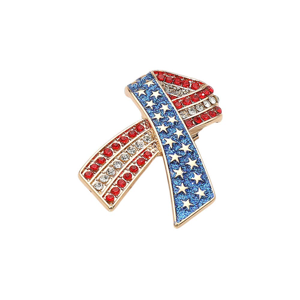 Sensibling Corp. - Wholesale Brooch - Stone Paved American USA Flag Bow Brooch1