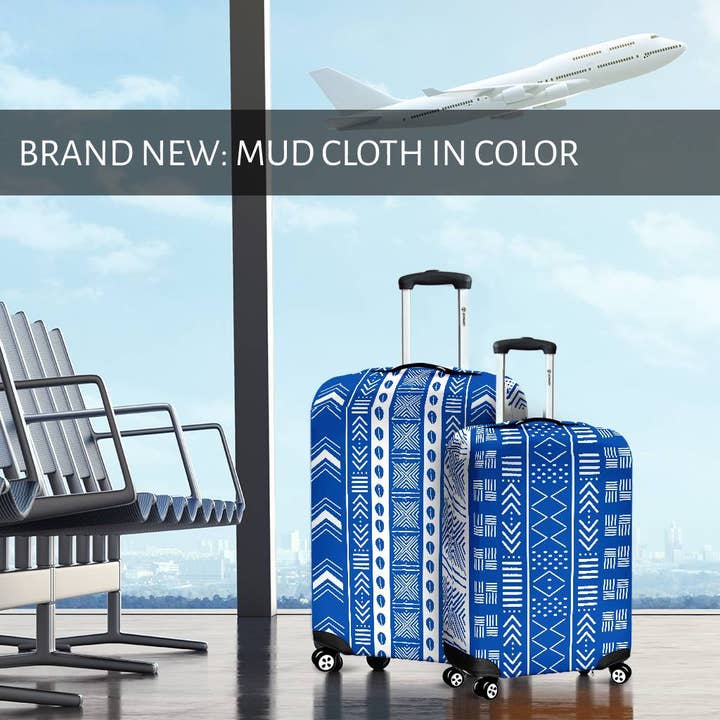 Mud Cloth: Blue n White Luggage Cover for wholesale by The Passport Hustle