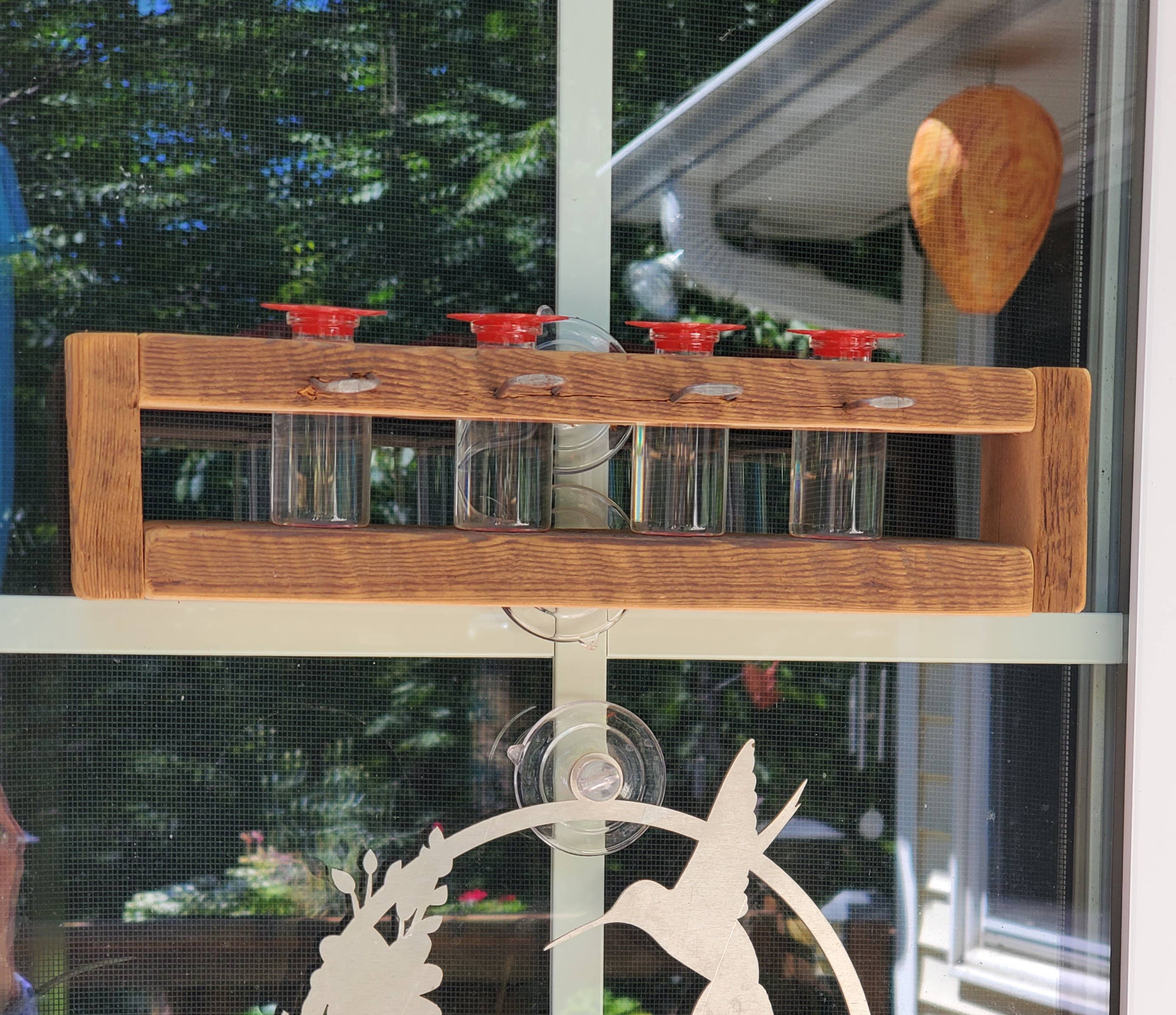 Flying Heart Threads - Wholesale Bird Feeder - Authentic Barnwood Hummingbird Feeder hanging or for window 7