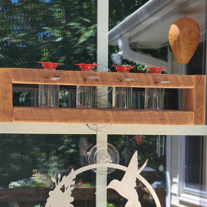 Flying Heart Threads - Wholesale Bird Feeder - Authentic Barnwood Hummingbird Feeder hanging or for window 7
