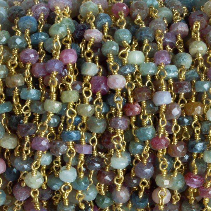 4mm Multi Sapphire Rondelle Gold Chain 33 pieces for wholesale by The Bead Traders