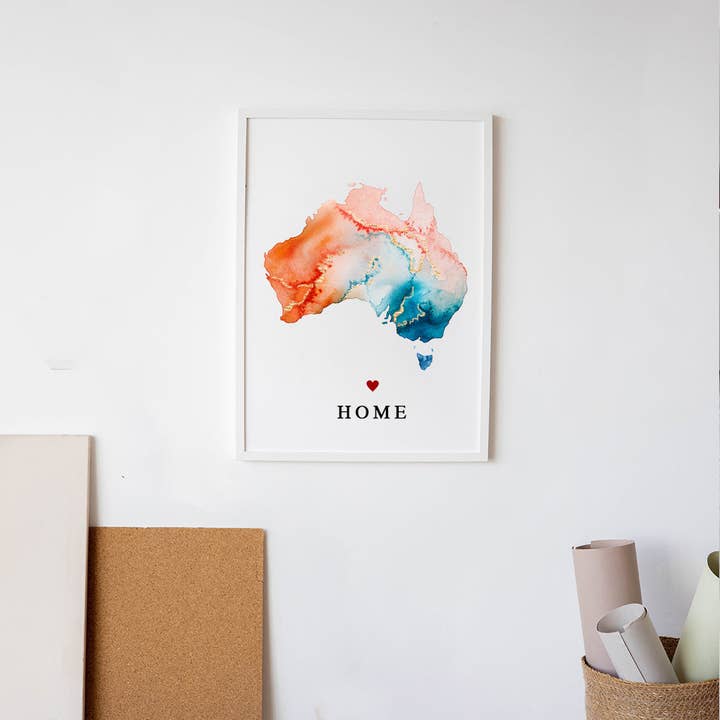 Australia Watercolour Gold Map Art Print for wholesale by EJayDesign