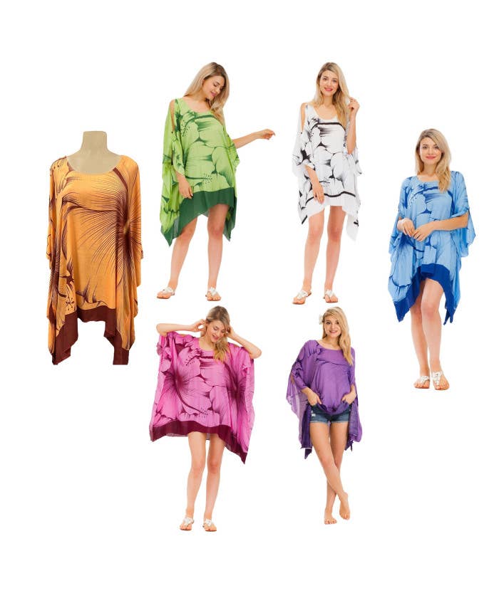 DK Hawaii - Wholesale Dress - Women's - Poncho Dress With Large Hibiscus Flower0
