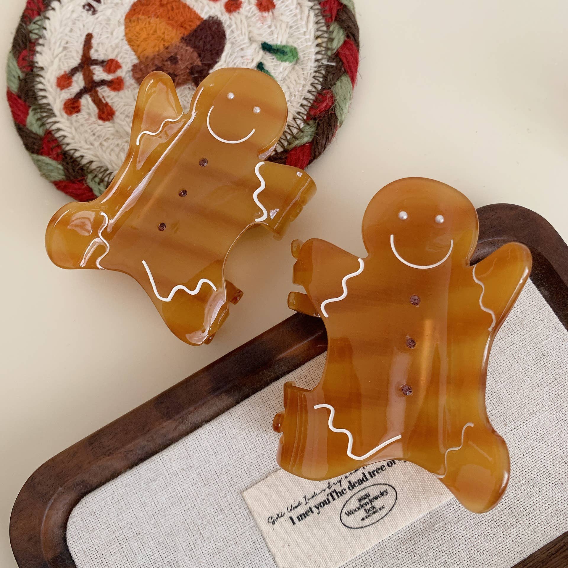 GingerbreadMan Christmas Gingerbread Man Acetate Hair Claw Accessory for wholesale on Faire0