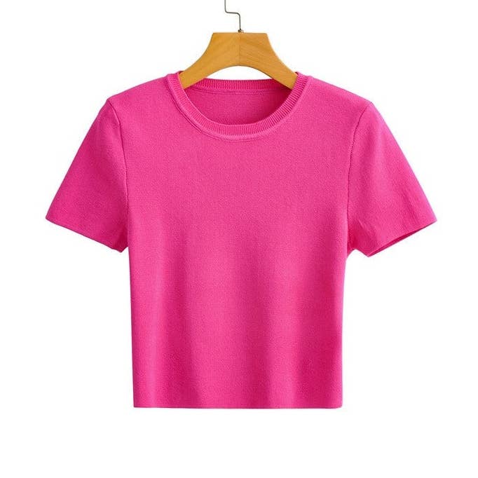 Einfarbiges Strick-T-Shirt mit kurzen Ärmeln und Rundhalsausschnitt für den Großhandel von OceanusSwim