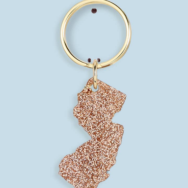 Lucky Feather - Wholesale Keychain - Women's - Glitter Keychain - State - NEW JERSEY