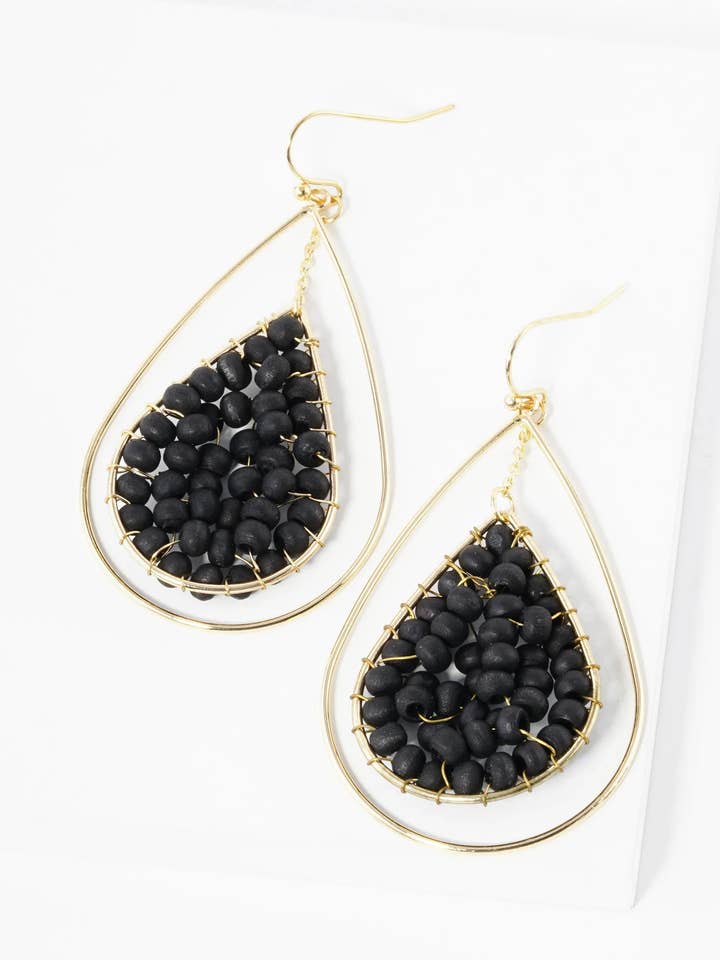 Wood Beads Wired Double Teardrop Dangle Earrings for wholesale by Wild Honey