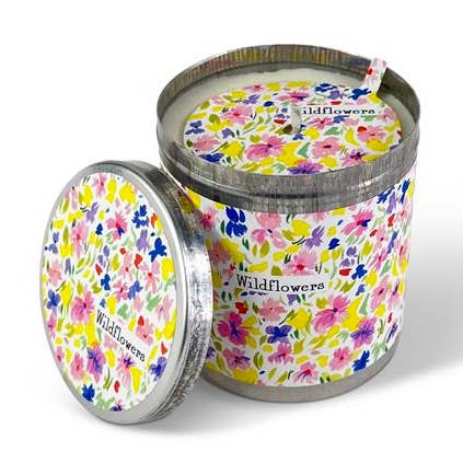 Wildflowers - Pink Flowers 200ml Candle Tin & Dust Cover for wholesale by Heaven Scent Incense Ltd