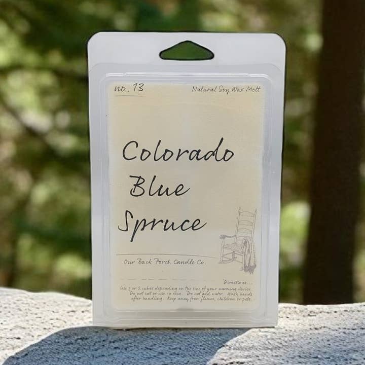 Colorado Blue Spruce Wax Melt for wholesale by Our Back Porch Candle Co