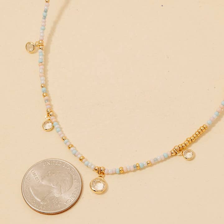 Anarchy Street - Wholesale Pendant/Charm Necklace - Clear Station Gem Charms Seed Beaded Necklace