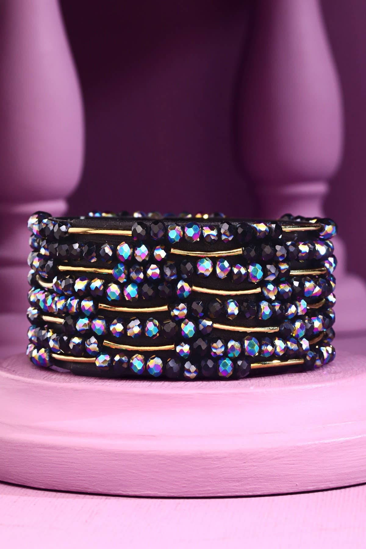 Urbanista - Wholesale Beaded Bracelet - 8 Layer Stackable Glass bead & Metal bracelet 7