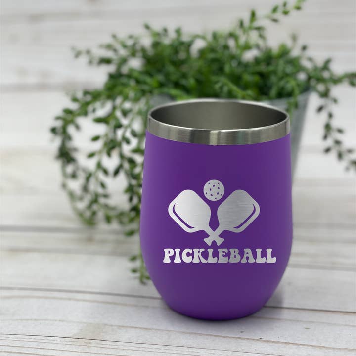 Oh It's A Party - Wholesale Insulated Mug/Tumbler - Pickleball paddle (2) 12Oz Stainless Steel Wine Tumblers