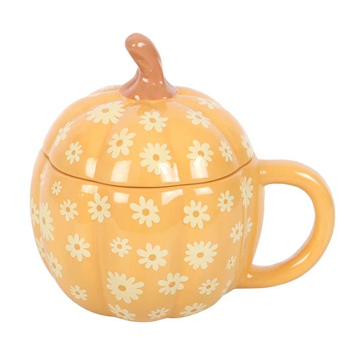 Something Different Wholesale - Wholesale Coffee Mug - Groovy Floral Pumpkin Shaped Lidded Mug4
