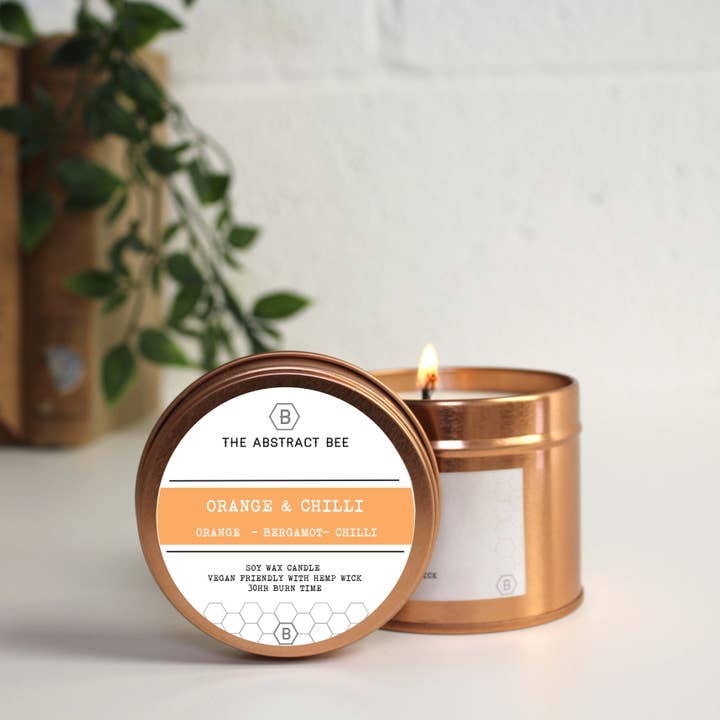 Orange and Chilli Scent Tin Candle for wholesale by The Abstract Bee