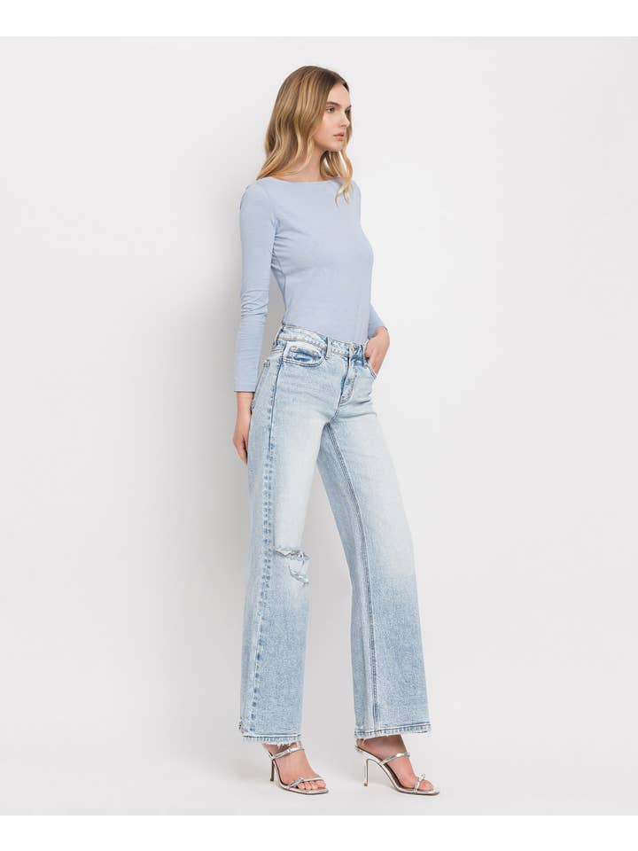 REDISCOVER TUMMY CONTROL SUPER HIGH RISE WIDE LEG JEANS LV1312 for wholesale on Faire