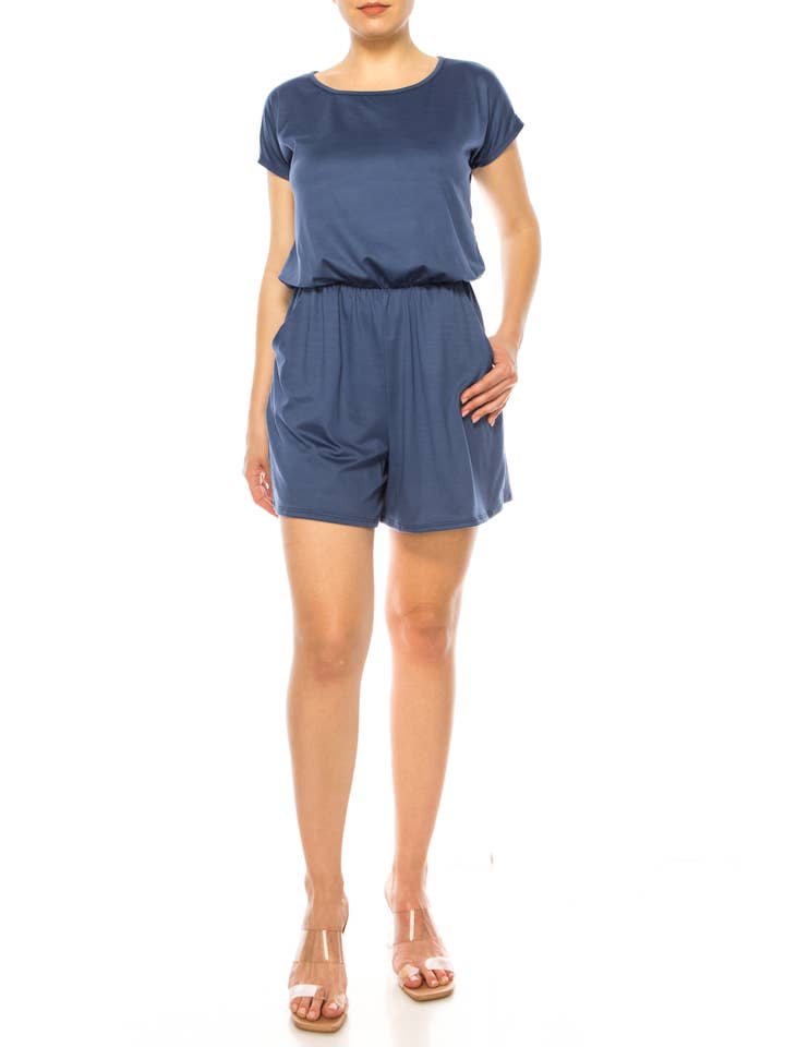 MOA COLLECTION - Wholesale Lounge Romper - Women's - Soft Short Sleeve Romper for Women with Tie Back and Pockets17