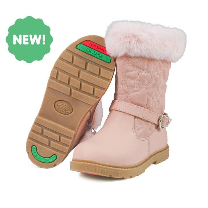 ToeZone - Vendita all'ingrosso Scarpe casual - Bambini - JO - Stivali rosa in pelle e pelliccia scamosciata da bambina