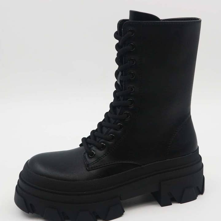 Bamboo PRODUCTION-01 Women Thick Lug Sole Lace Up Mid Calf Boots-12 Pairs Pack-30.95/Pair for wholesale by Mars Sky Shoes Wholesale