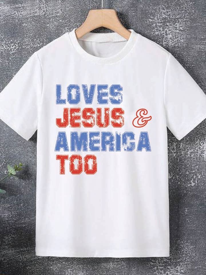 L1240 - LOVES JESUS & AMERICA TOO graphic tee for wholesale by KNOCK ON THE STYLE