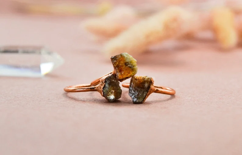 Daddy Daughter Jewelry - Wholesale Single Stone/Solitaire Ring - Raw Sunstone Copper Stone Ring || Flashy Sunstone Ring4