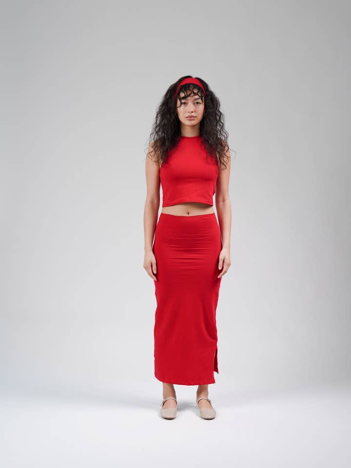 Midi Skirt Cherry Red for wholesale by Wildflo Studio