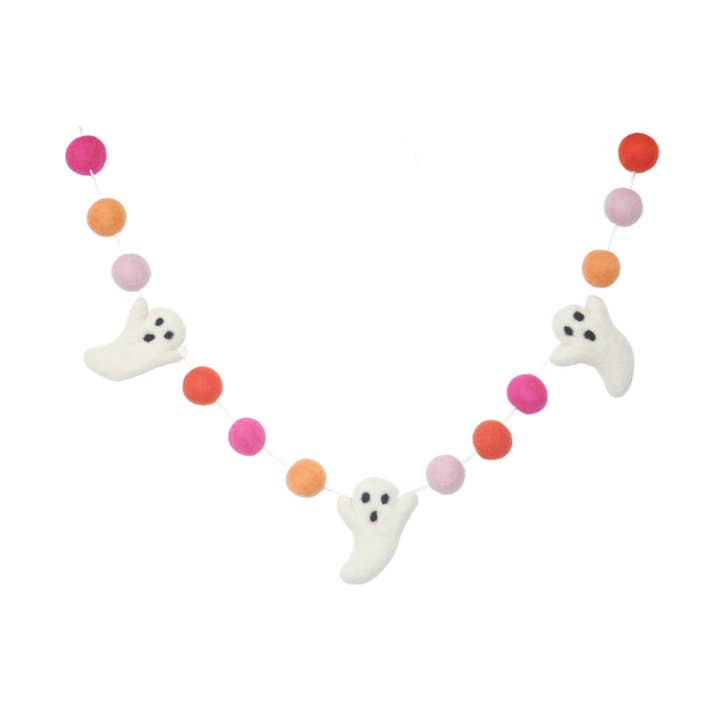 Groovy Pink Filt Ghost Garland för wholesale av JuJuBee Goods