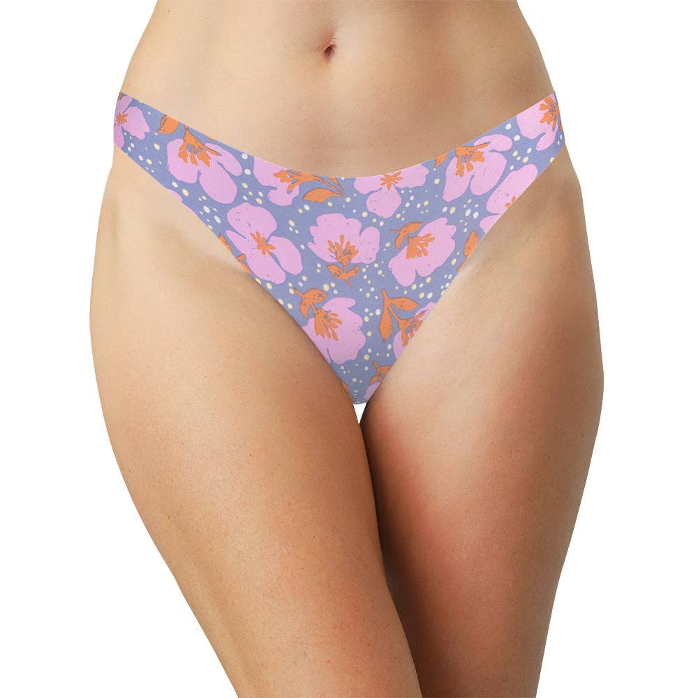 Purple Floral No Show Laser Cut Thong for wholesale on Faire0