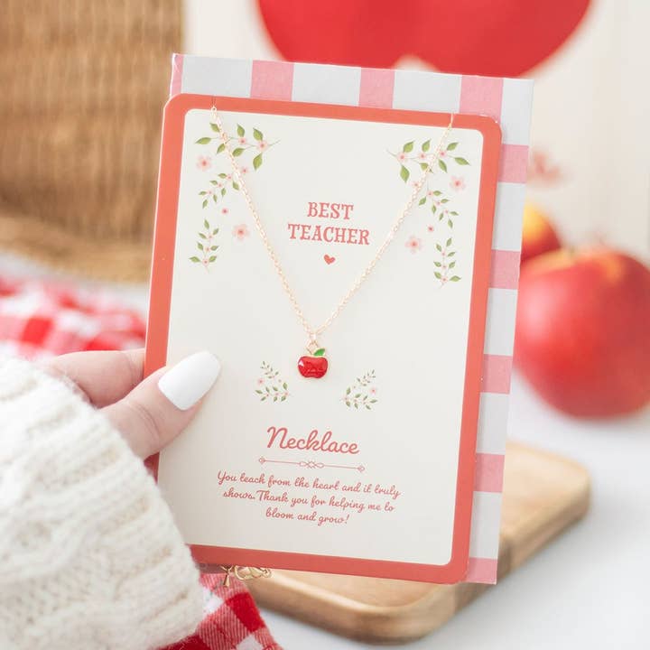 Something Different Wholesale – wholesale Pendant/charm necklace – Best Teacher Apple Necklace on Greeting Card