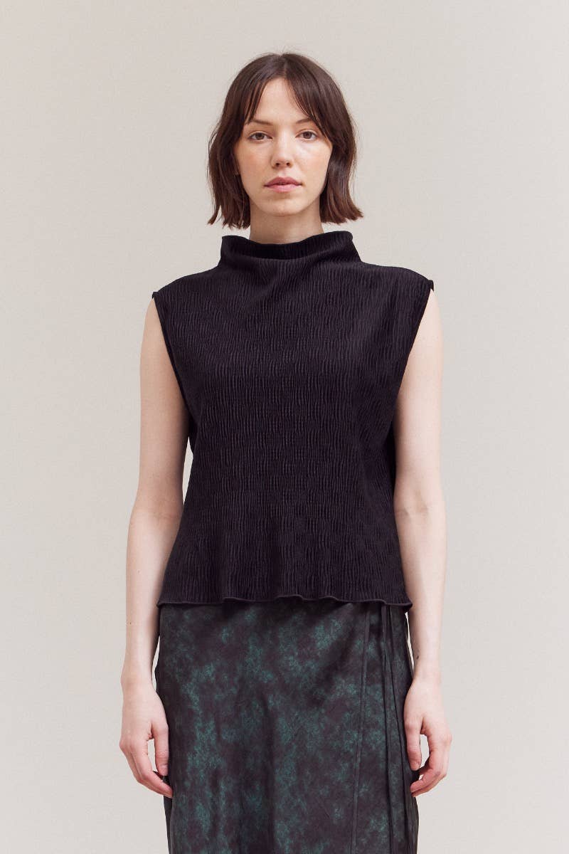 Grade & Gather - Wholesale Blouse - Women's - 42068 - CRINKLED VELVET MOCK NECK TOP0