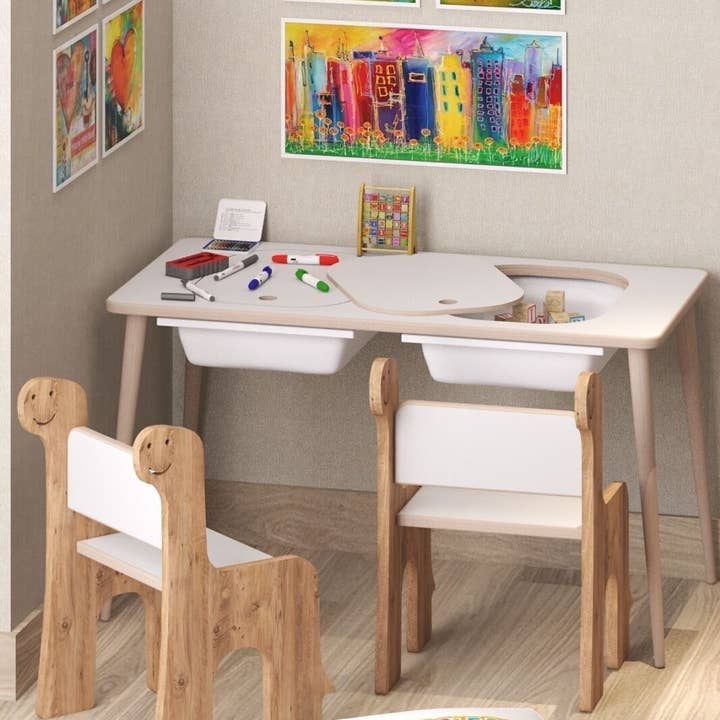 Bonnie Handmade - Wholesale Bouwset - Kinderen - Houten sensorische speeltafel, activiteitentafel voor kinderen met 2 bakken