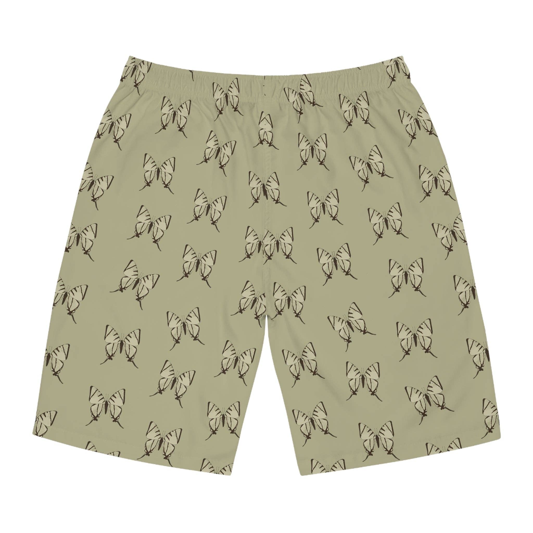 Seam thread color automatically matched to design Butterfly Khaki Men's Board Shorts for wholesale on Faire2