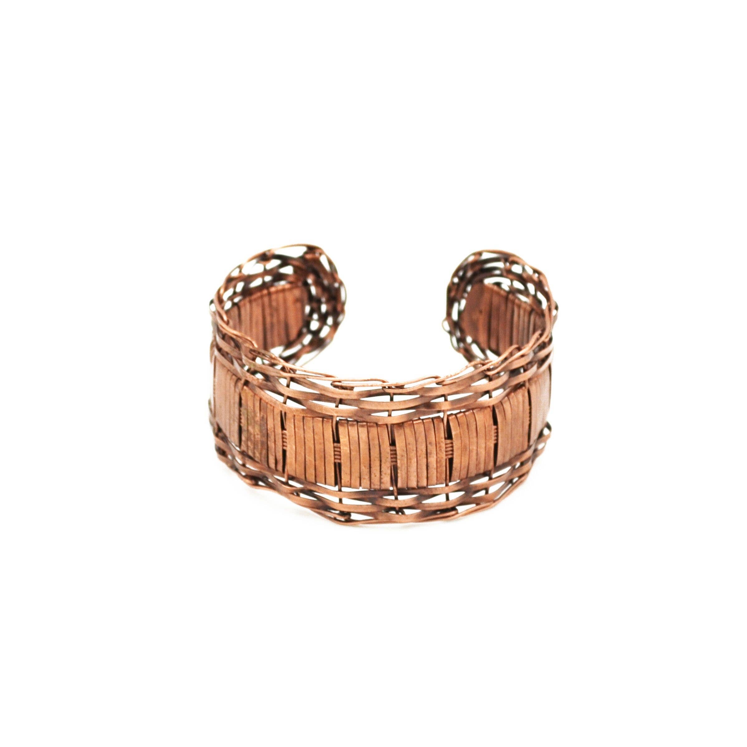 Anju Jewelry - Vendita all'ingrosso Bracciale a polsino - Basketweave - Polsino a trama piatta in rame anticato e bordi larghi