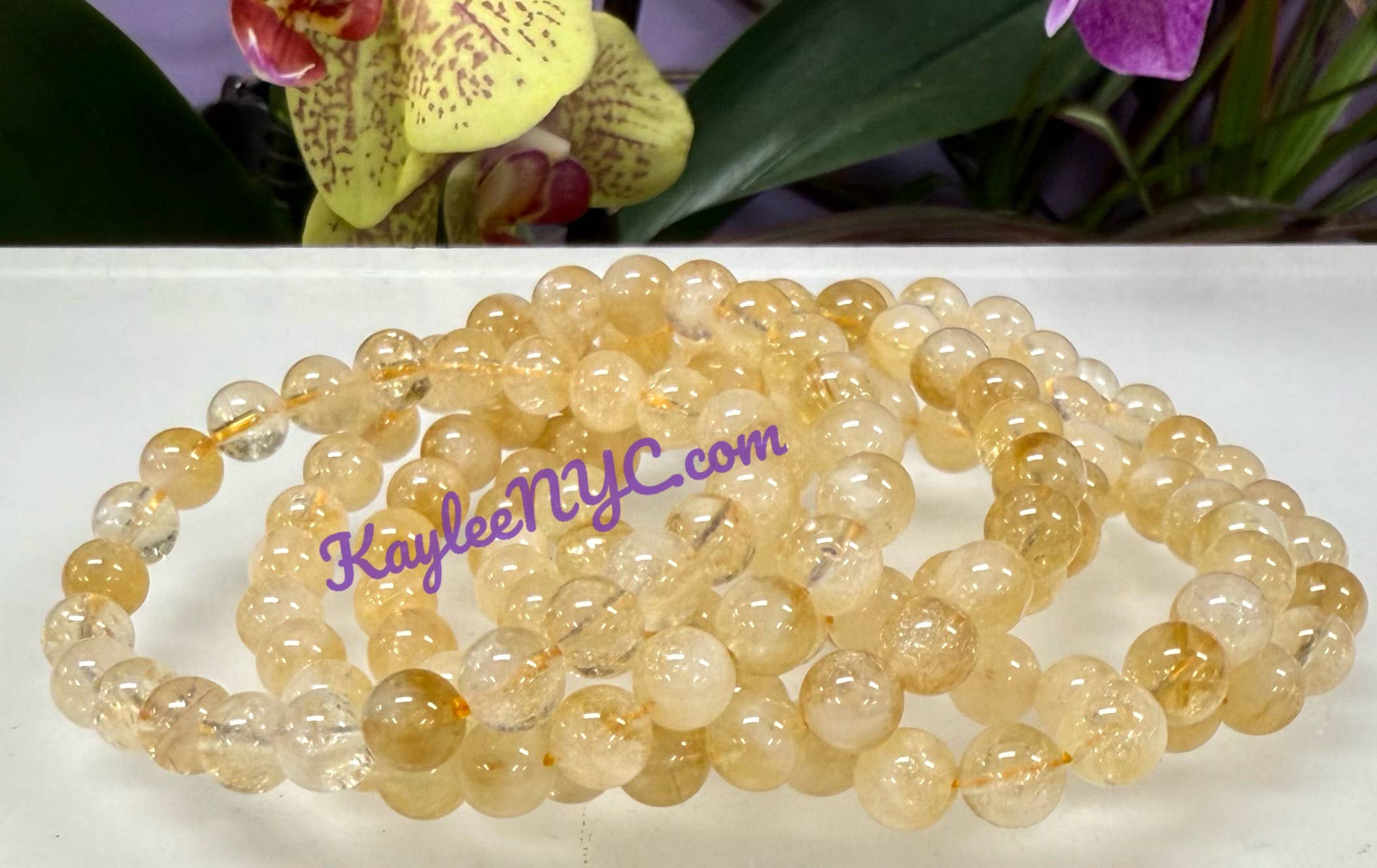 KayleeNYC - Wholesale Beaded Bracelet - Citrine 8mm 7.5” Crystal Stretch Bracelets4