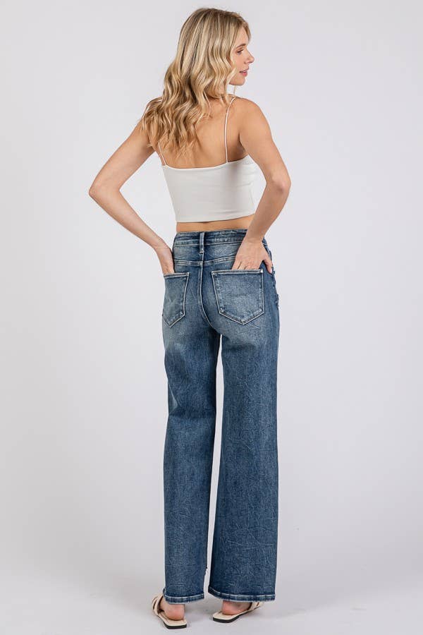Petra153 - Wholesale Jeans - Women's - P1387W-DM HIGH RISE STRETCH SLIM WIDE LEG W/ DESTROYED HEM7