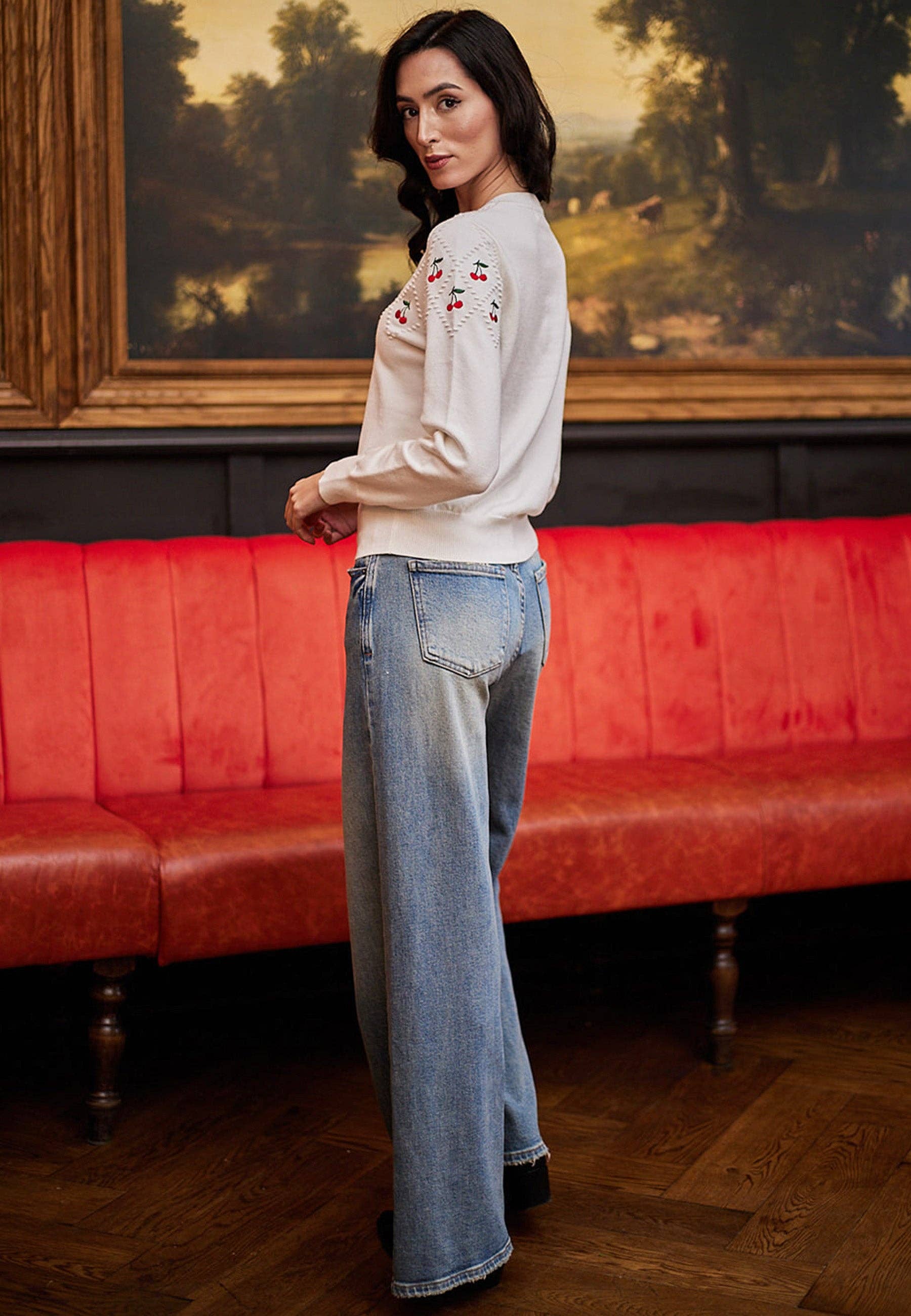 ANGELEYE - Wholesale Knit Sweater - Women's - White Jumper With Cherry Embroidered Detail2